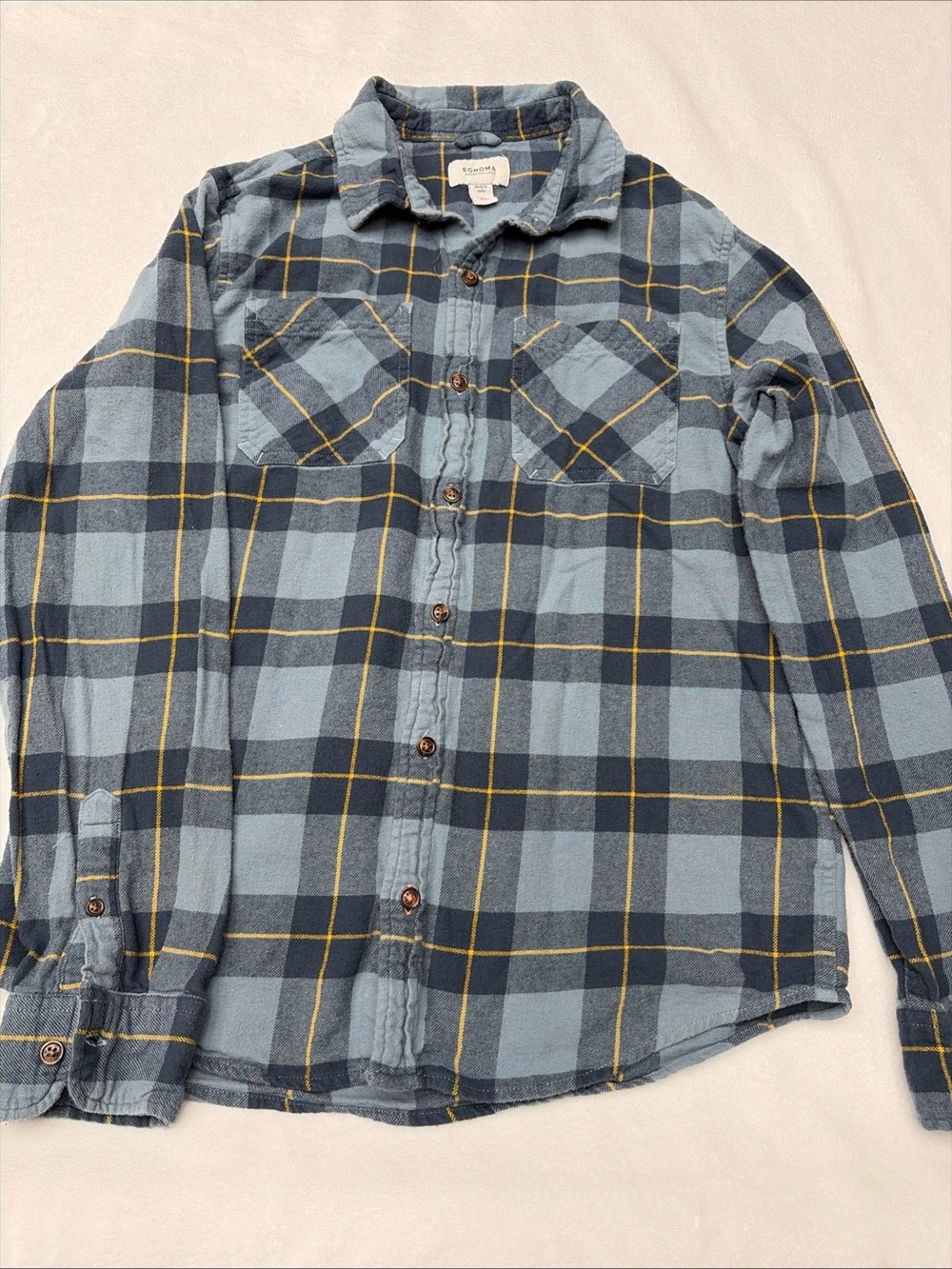 Sonoma Plaid Button-Down Shirt in Light Blue, Navy & Yellow